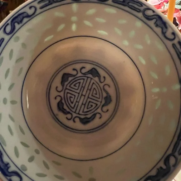 Two Porcelain Blue and White Rice grain Bowl with Bat and Lotus plant symbol. - Picture 3 of 13